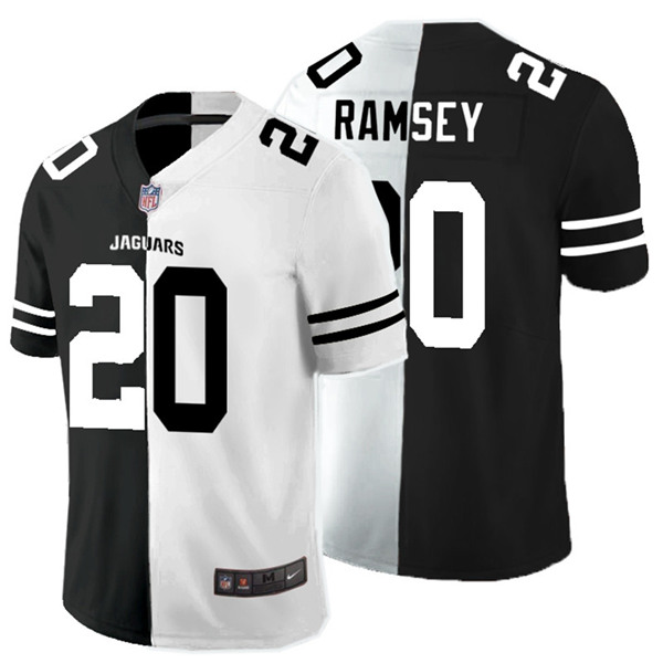 Men's Los Angeles Rams #20 Jalen Ramsey Black White Split 2020 Stitched Jersey - Click Image to Close